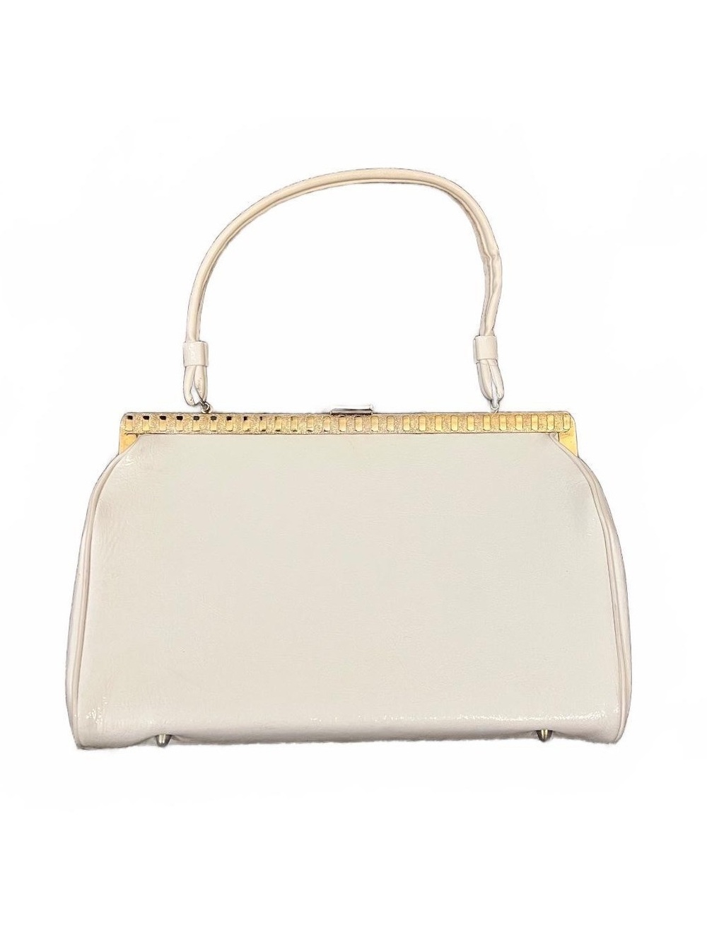 Vintage 1960’s White Patent Faux Leather Gold Hardware Handbag Mid-Century